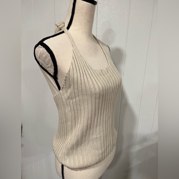 Tangents knitted casual backless ribbed knit camisole top tie around neck - Picture 2 of 12